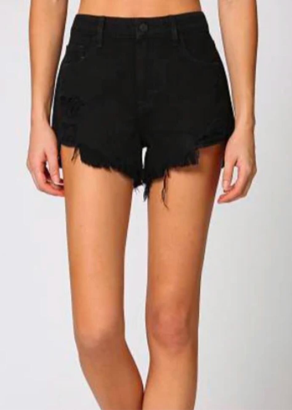 Kancan Cut Off Raw Hem Denim Black High Rise Shorts Womens Size Medium